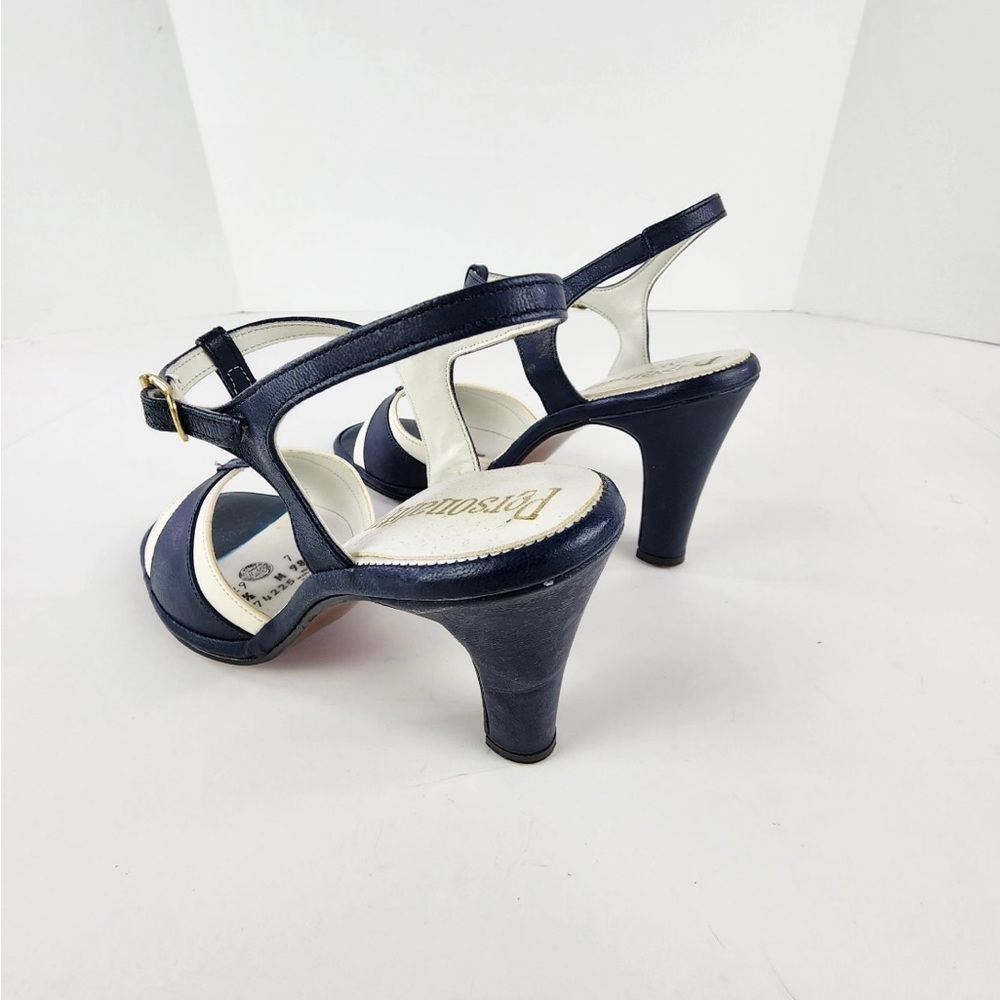 Stunning vintage navy and white T-bar open-toed sandal pumps, size 7.5 narrow - Picture 5 of 10